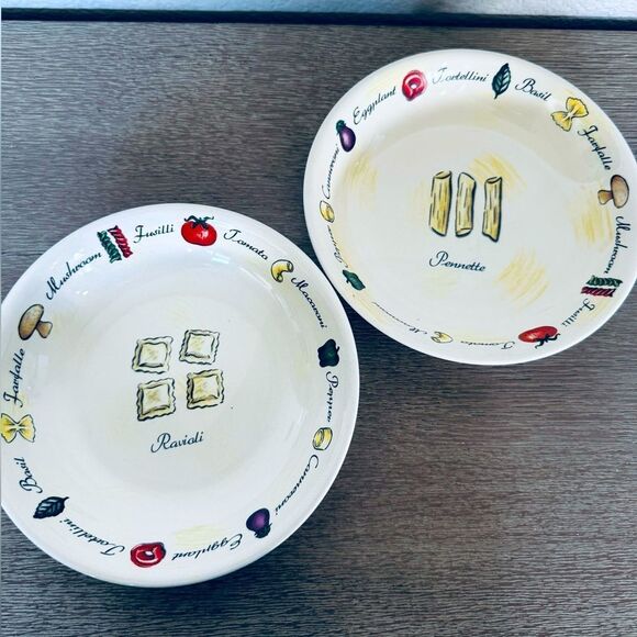 Pasta Dishes Ravioli Penne Graphic Plates Set - Picture 1 of 3